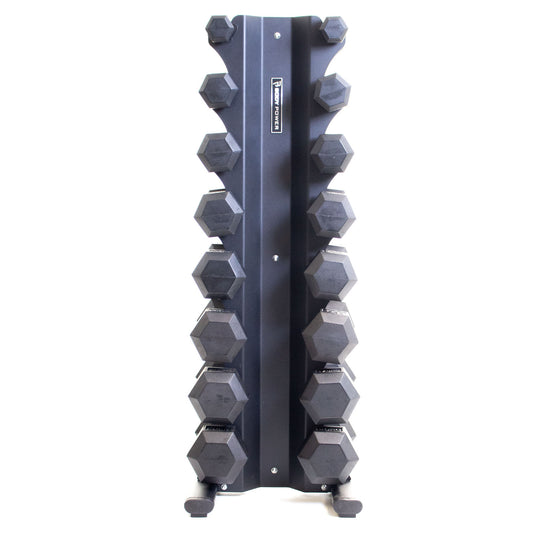Body Power 8 Pair X-Series Rack and Rubber Hex Dumbbell Set