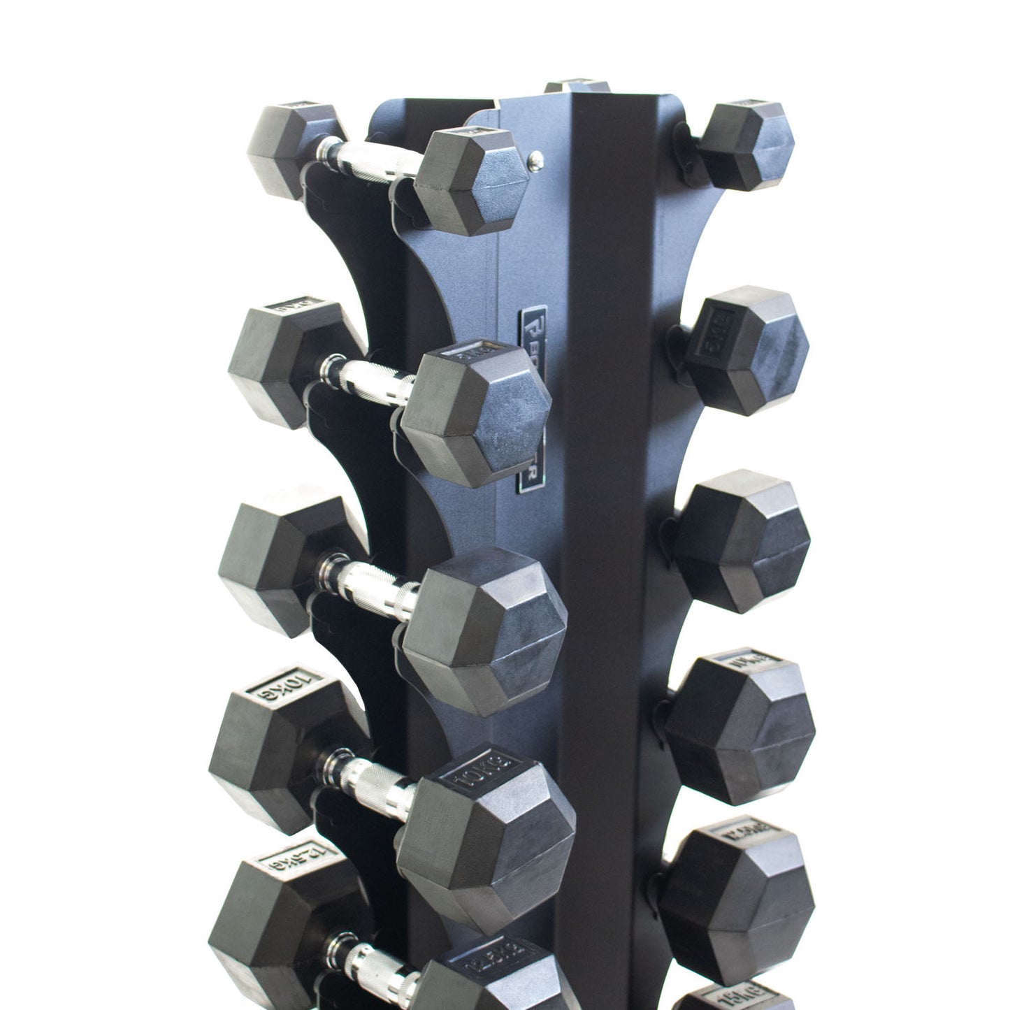 Body Power 8 Pair X-Series Rack and Rubber Hex Dumbbell Set