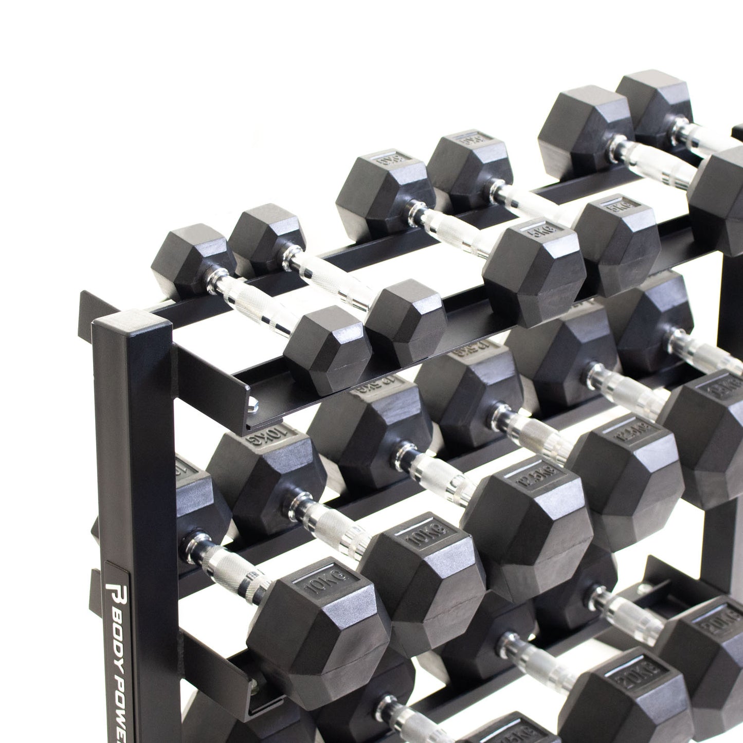 Body Power 40" Dumbbell Rack and Rubber Hex Set - 2.5 to 20kg