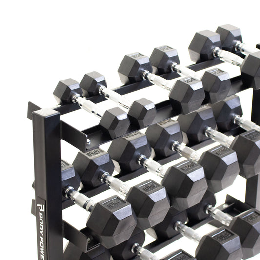 Body Power 40" Dumbbell Rack and Rubber Hex Set - 2.5 to 20kg